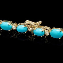 Load image into Gallery viewer, 12.50 Natural Turquoise and Diamond 14K Solid Yellow Gold Bracelet