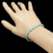 Load image into Gallery viewer, 12.50 Natural Turquoise and Diamond 14K Solid Yellow Gold Bracelet