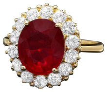 Load image into Gallery viewer, 5.70 Carats Red Ruby and Natural Diamond 14k Solid Yellow Gold Ring