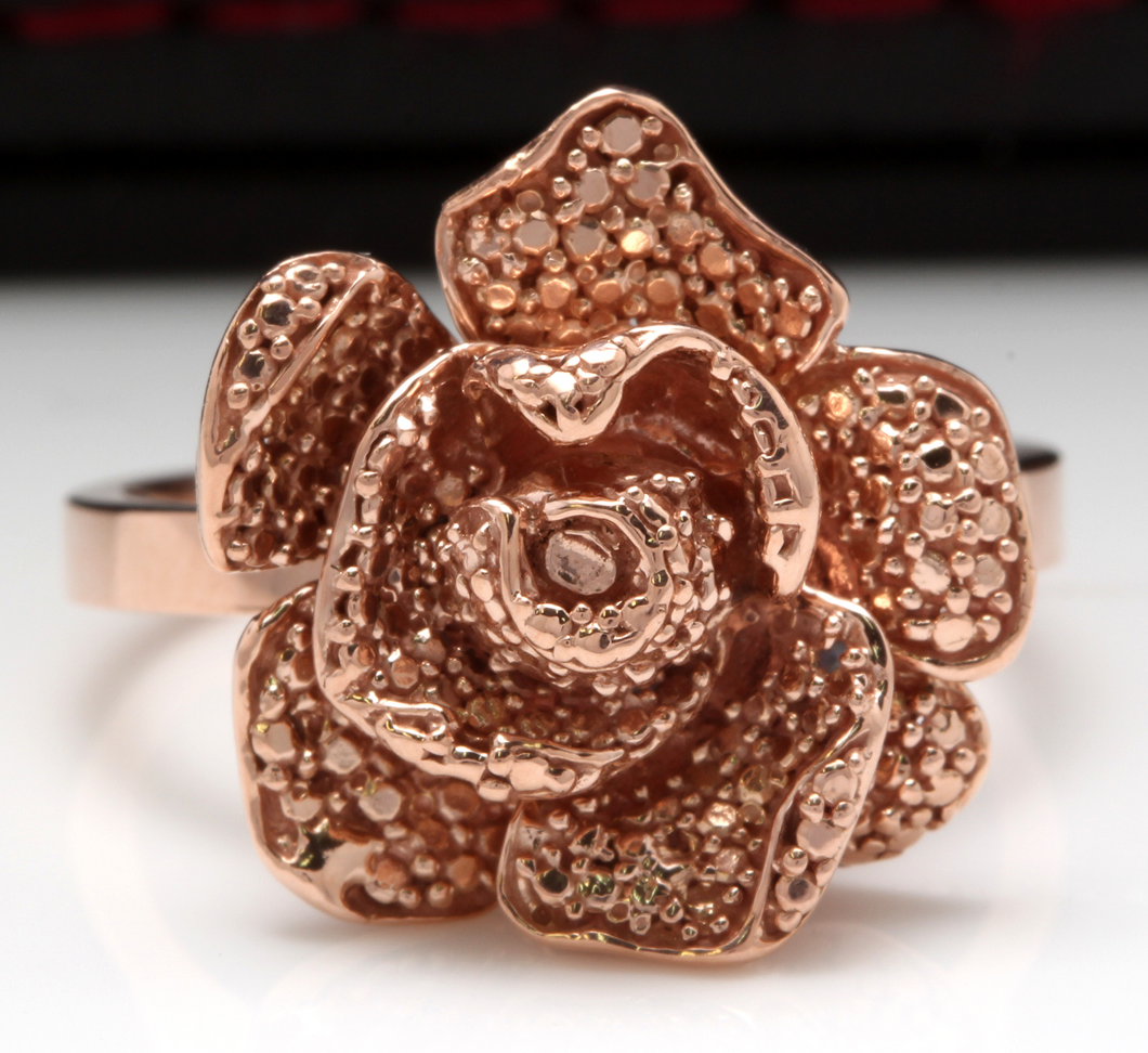 Beautiful 14K Solid Rose Gold Flower Ring
