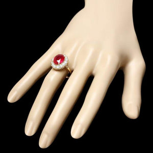 5.70 Carats Red Ruby and Natural Diamond 14k Solid Yellow Gold Ring