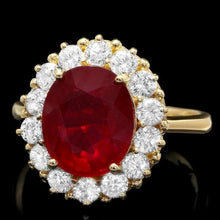 Load image into Gallery viewer, 5.70 Carats Red Ruby and Natural Diamond 14k Solid Yellow Gold Ring