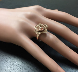 Beautiful 14K Solid Rose Gold Flower Ring