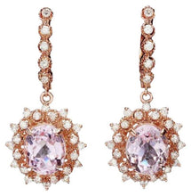 Load image into Gallery viewer, 10.40ct Natural Kunzite and Diamond 14K Solid Rose Gold Earrings