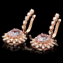 Load image into Gallery viewer, 10.40ct Natural Kunzite and Diamond 14K Solid Rose Gold Earrings