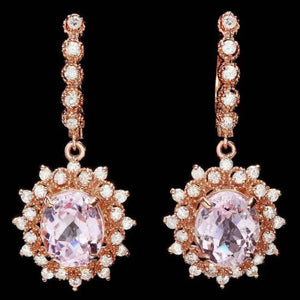 10.40ct Natural Kunzite and Diamond 14K Solid Rose Gold Earrings