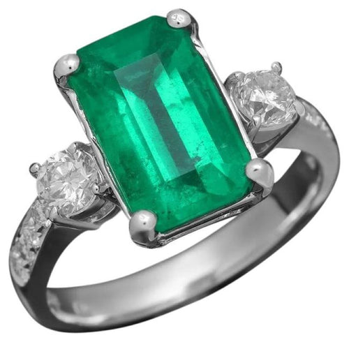 4.10Ct Natural Emerald and Diamond 18K Solid White Gold Ring