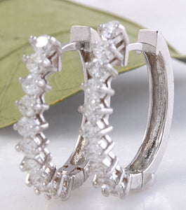 Exquisite 1.25 Carats Natural Diamond 14K Solid White Gold Huggie Earrings