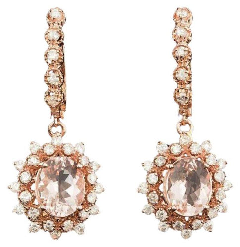 5.40Ct Natural Morganite and Diamond 14K Solid Rose Gold Earrings