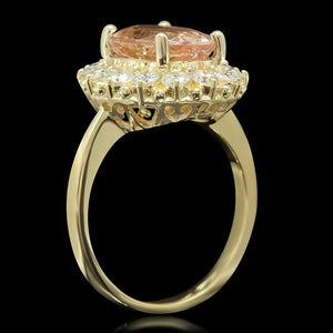 4.50 Carats Natural Morganite and Diamond 14K Solid Yellow Gold Ring