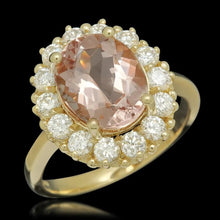 Load image into Gallery viewer, 4.50 Carats Natural Morganite and Diamond 14K Solid Yellow Gold Ring