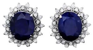19.10 Carats Natural Sapphire and Diamond 14K Solid White Gold Earrings
