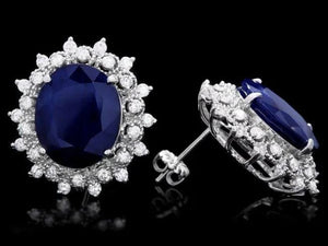 19.10 Carats Natural Sapphire and Diamond 14K Solid White Gold Earrings