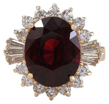 Load image into Gallery viewer, 10.10 Carats Impressive Red Garnet and Natural Diamond 14K Yellow Gold Ring