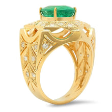 Load image into Gallery viewer, 5.80 Carats Natural Emerald and Diamond 14K Solid Yellow Gold Ring