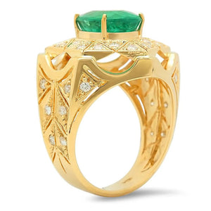 5.80 Carats Natural Emerald and Diamond 14K Solid Yellow Gold Ring