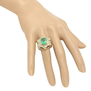 5.80 Carats Natural Emerald and Diamond 14K Solid Yellow Gold Ring
