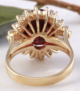 10.10 Carats Impressive Red Garnet and Natural Diamond 14K Yellow Gold Ring