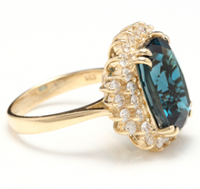 Load image into Gallery viewer, 10.15 Carats Natural Impressive London Blue Topaz and Diamond 14K Yellow Gold Ring