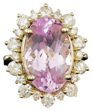 Load image into Gallery viewer, 11.30 Carats Natural Kunzite and Diamond 14K Solid Yellow Gold Ring