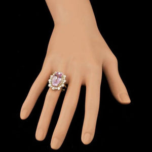 11.30 Carats Natural Kunzite and Diamond 14K Solid Yellow Gold Ring