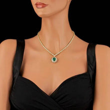 Load image into Gallery viewer, 17.60Ct Natural Emerald &amp; Diamond 18K Solid Yellow Gold Necklace