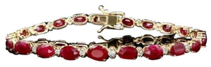 16.30Ct Natural Red Ruby & Diamond 14K Solid Yellow Gold Bracelet