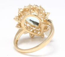 Load image into Gallery viewer, 3.85 Carats Natural Gorgeous Aquamarine and Diamond 14K Solid Yellow Gold Ring