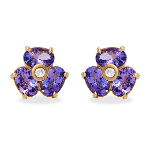 Exquisite 3.06 Carats Natural Tanzanite and Diamond 14K Solid Yellow Gold Stud Earrings