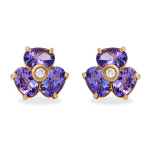 Exquisite 3.06 Carats Natural Tanzanite and Diamond 14K Solid Yellow Gold Stud Earrings