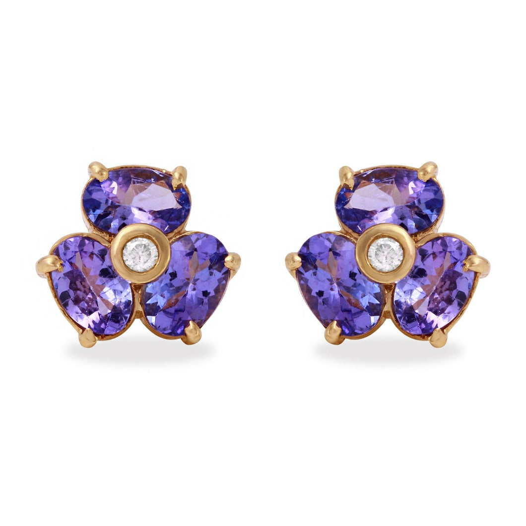 Exquisite 3.06 Carats Natural Tanzanite and Diamond 14K Solid Yellow Gold Stud Earrings