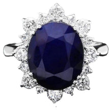 Load image into Gallery viewer, 7.80ct Natural Blue Sapphire &amp; Diamond 14k Solid White Gold Ring
