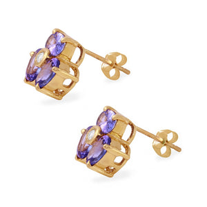 Exquisite 3.06 Carats Natural Tanzanite and Diamond 14K Solid Yellow Gold Stud Earrings