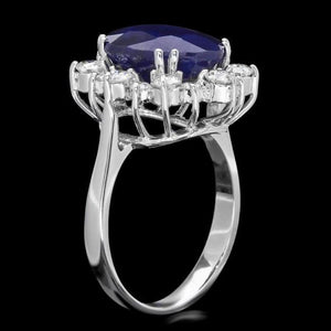 7.80ct Natural Blue Sapphire & Diamond 14k Solid White Gold Ring