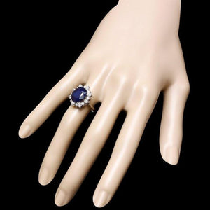 7.80ct Natural Blue Sapphire & Diamond 14k Solid White Gold Ring