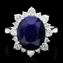 Load image into Gallery viewer, 7.80ct Natural Blue Sapphire &amp; Diamond 14k Solid White Gold Ring