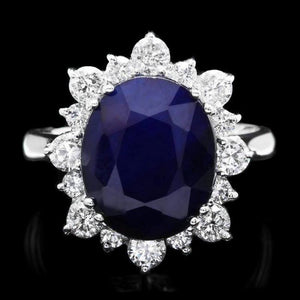 7.80ct Natural Blue Sapphire & Diamond 14k Solid White Gold Ring