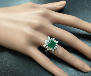 4.56 Carats Natural Emerald and Diamond 14K Solid White Gold Ring