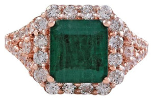 5.20 Carats Natural Emerald and Diamond 14K Solid Rose Gold Ring