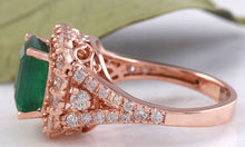 Load image into Gallery viewer, 5.20 Carats Natural Emerald and Diamond 14K Solid Rose Gold Ring