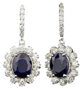 9.60 Carats Natural Sapphire and Diamond 14K Solid White Gold Earrings