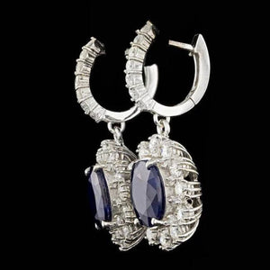 9.60 Carats Natural Sapphire and Diamond 14K Solid White Gold Earrings
