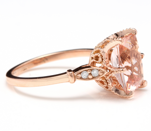 3.08 Carats Natural Morganite and Diamond 14K Solid Rose Gold Ring
