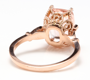 3.08 Carats Natural Morganite and Diamond 14K Solid Rose Gold Ring