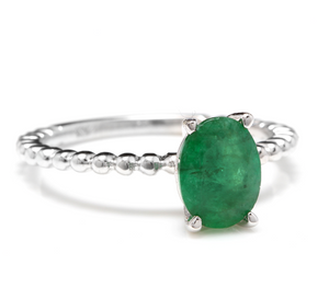 1.20 Carats Exquisite Natural Emerald 14K Solid White Gold Ring