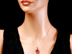 7.30Ct Natural Red Ruby and Diamond 14K Solid Rose Gold Pendant