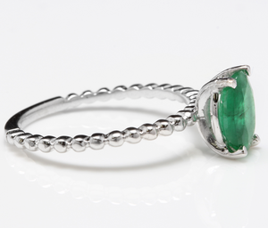 1.20 Carats Exquisite Natural Emerald 14K Solid White Gold Ring