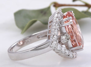 7.50 Carats Exquisite Natural Morganite and Diamond 14K Solid White Gold Ring
