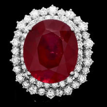 Load image into Gallery viewer, 19.60 Carats Natural Red Ruby and Diamond 14K Solid White Gold Ring