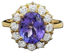 Load image into Gallery viewer, 4.00 Carats Natural Tanzanite and Diamond 14K Solid Yellow Gold Ring